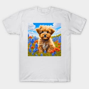 Yorkipoo Puppy in Texas Wildflower Field T-Shirt